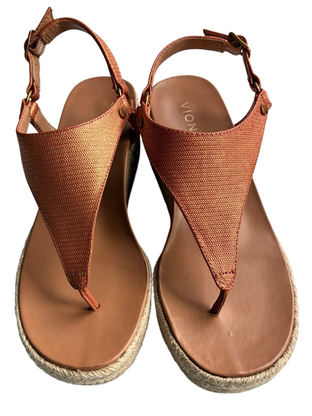 Vionic Kirra Wedge Sandals Copper Metallic Thong Espadrille 8 - Picture 7 of 12